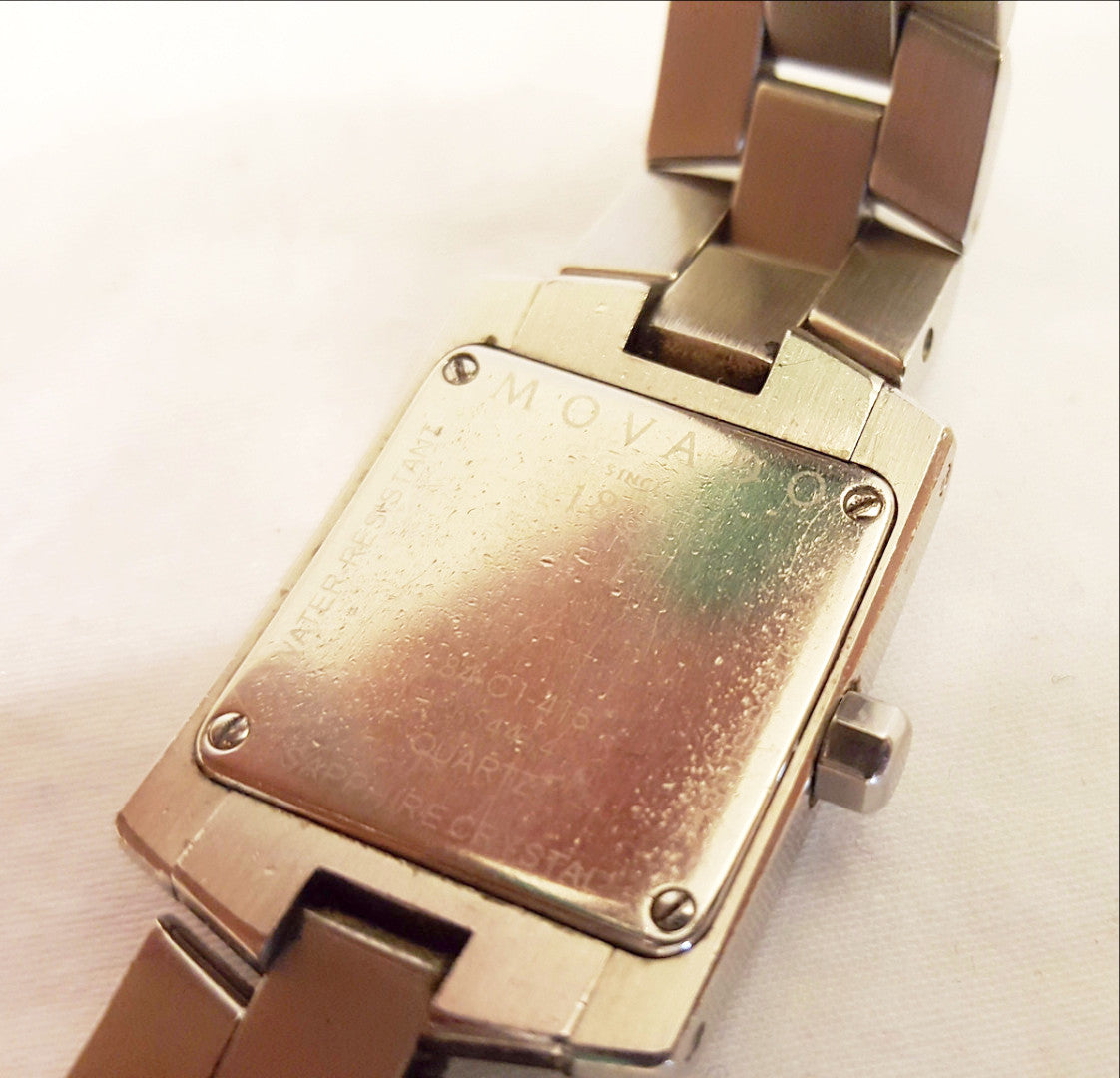 Movado Ladies Rectangular Stainless Steel Black Dial Watch