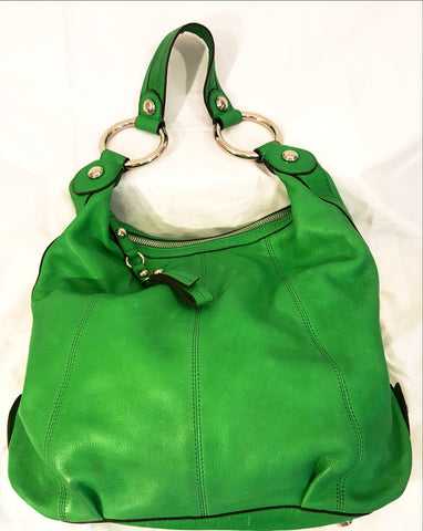 B Makowsky Green Satchel Leather Handbag