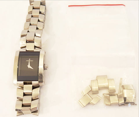 Movado Ladies Rectangular Stainless Steel Black Dial Watch
