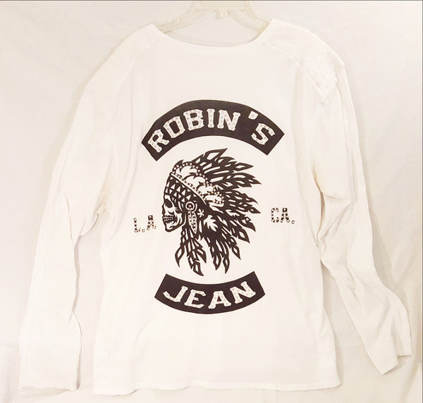 White Long Sleeve Robin's Crew Shirt with Studs