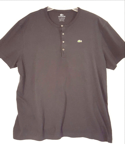 Black Short Sleeve Crew Neck T-Shirt with Buttons