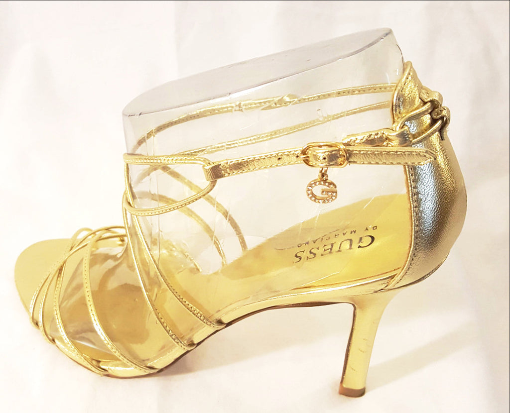 Guess Shoes | Aindrea Gold Shirred Heeled Sandals | Style Representative
