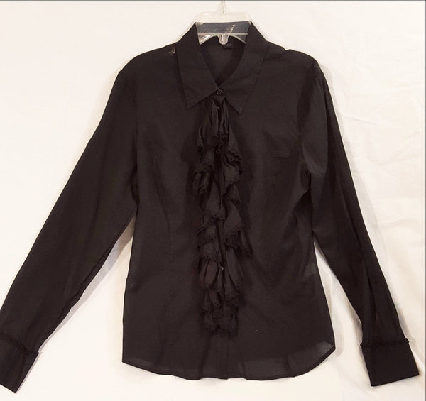 Black Ruffle Button Up Shirt