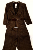 Brown 2PC Striped Pants Suit