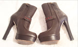 Brown Gucci Athina Leather Horsebit High Heel Platform Ankle Bootie