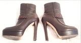 Brown Gucci Athina Leather Horsebit High Heel Platform Ankle Bootie